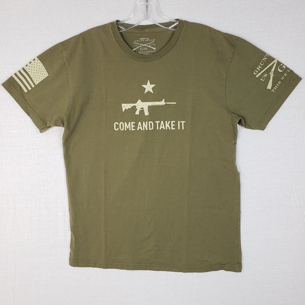 Grunt Style Come and Take It American Flag Patriotic Tee Shirt Green size M